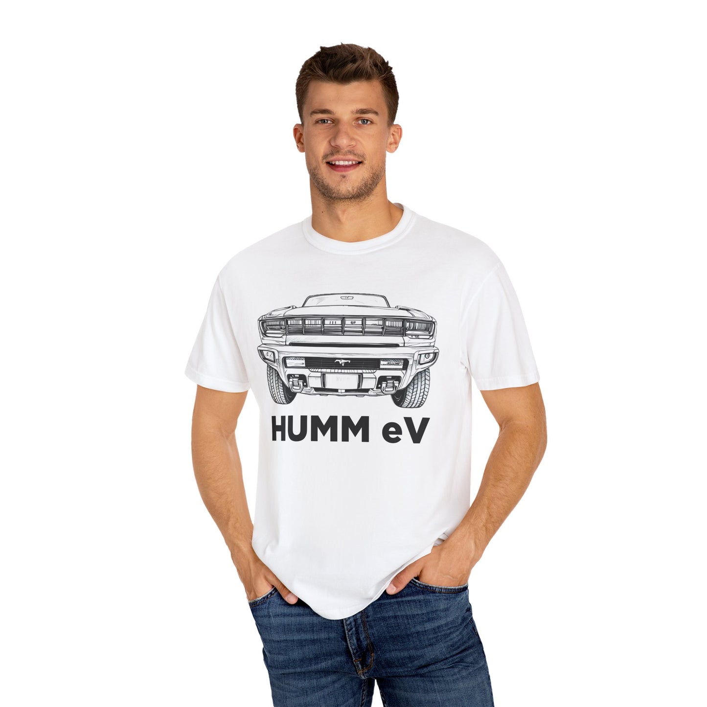 Humm EV Graphic Tee | Unisex Garment-Dyed T-shirt | Casual Wear, Gift for Car Enthusiasts, Unique Style, Cool Soft Cotton Shirt