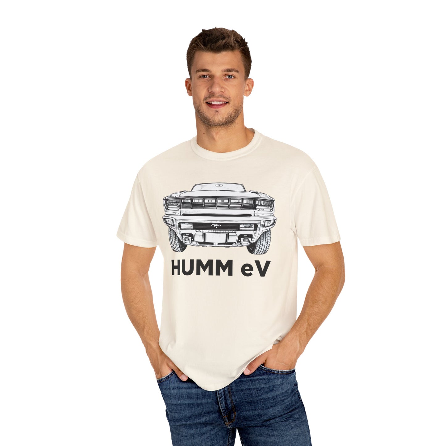 Humm EV Graphic Tee | Unisex Garment-Dyed T-shirt | Casual Wear, Gift for Car Enthusiasts, Unique Style, Cool Soft Cotton Shirt