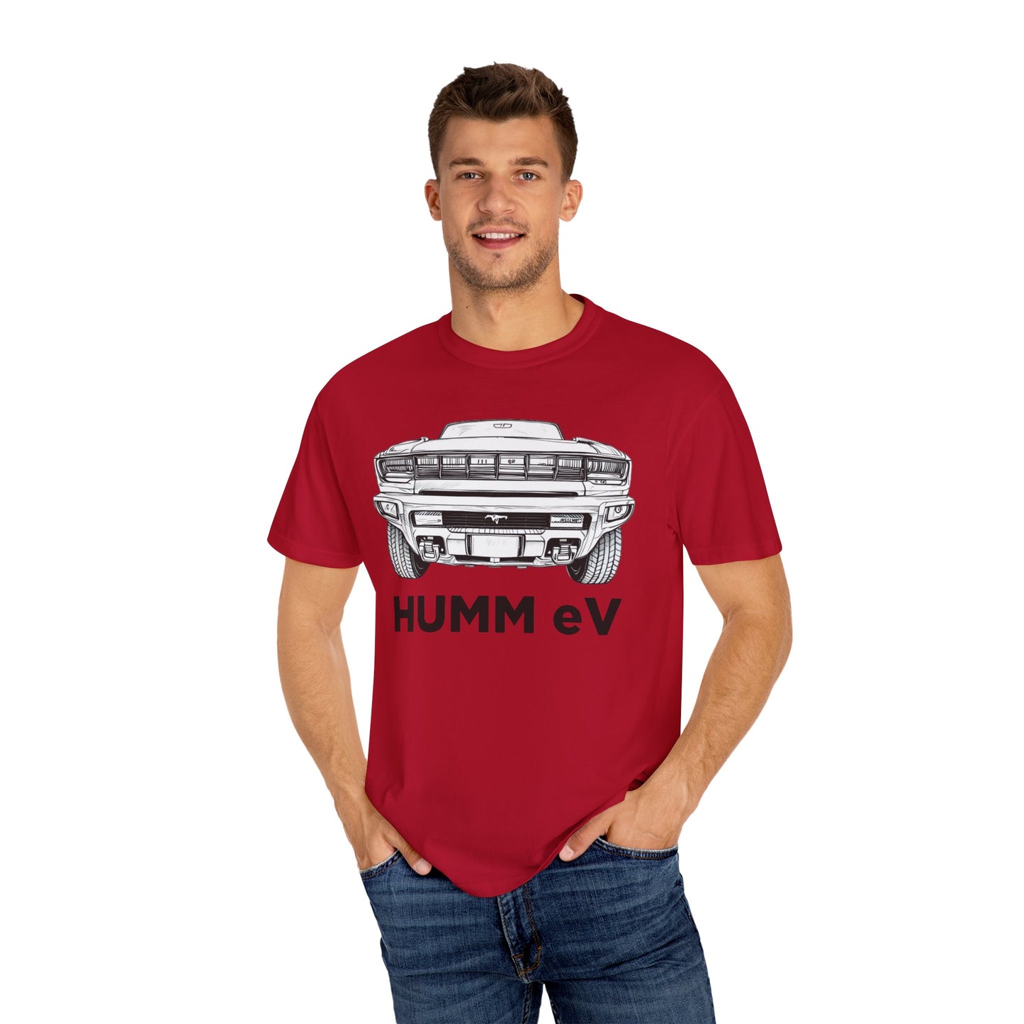 Humm EV Graphic Tee | Unisex Garment-Dyed T-shirt | Casual Wear, Gift for Car Enthusiasts, Unique Style, Cool Soft Cotton Shirt