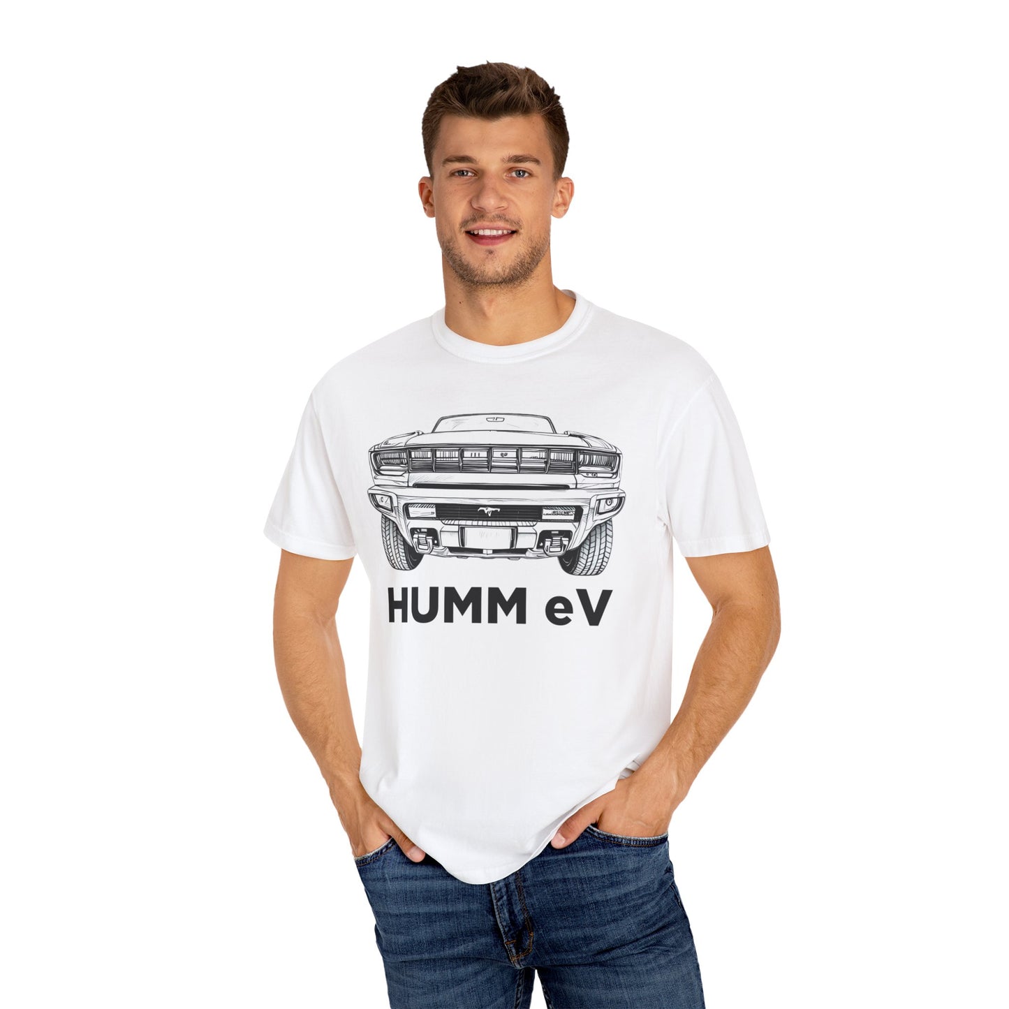 Humm EV Graphic Tee | Unisex Garment-Dyed T-shirt | Casual Wear, Gift for Car Enthusiasts, Unique Style, Cool Soft Cotton Shirt