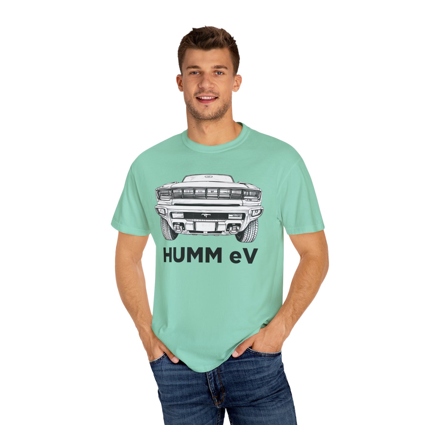 Humm EV Graphic Tee | Unisex Garment-Dyed T-shirt | Casual Wear, Gift for Car Enthusiasts, Unique Style, Cool Soft Cotton Shirt