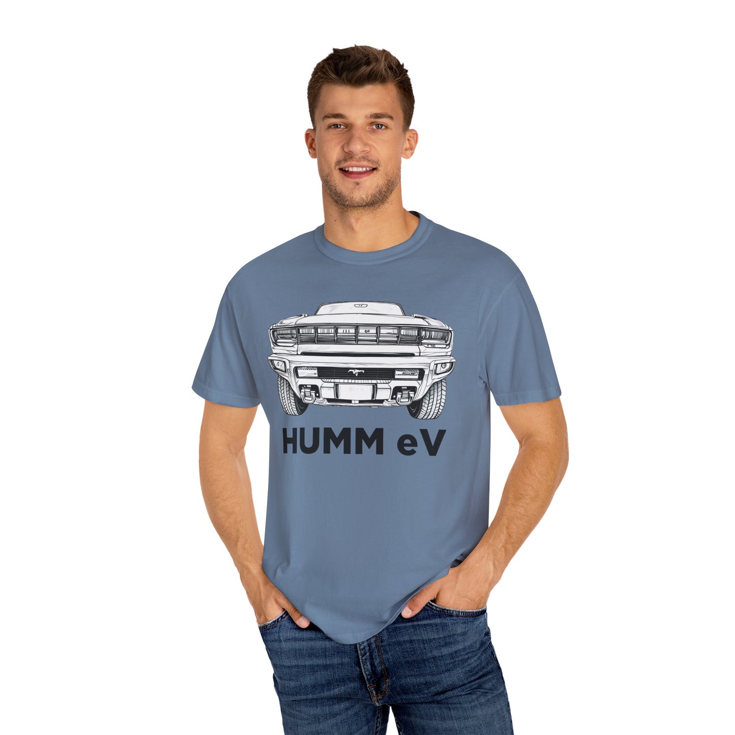 Humm EV Graphic Tee | Unisex Garment-Dyed T-shirt | Casual Wear, Gift for Car Enthusiasts, Unique Style, Cool Soft Cotton Shirt