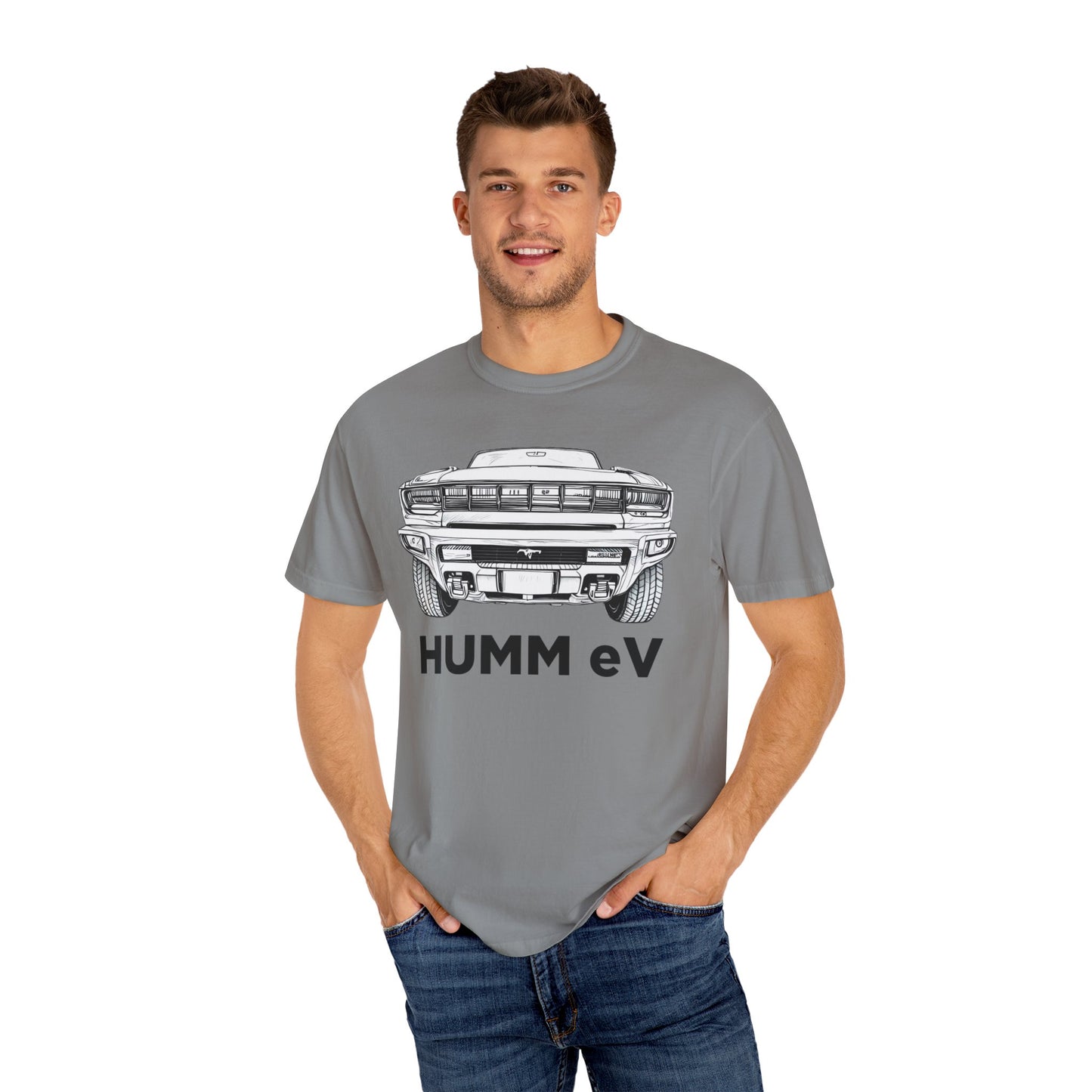 Humm EV Graphic Tee | Unisex Garment-Dyed T-shirt | Casual Wear, Gift for Car Enthusiasts, Unique Style, Cool Soft Cotton Shirt