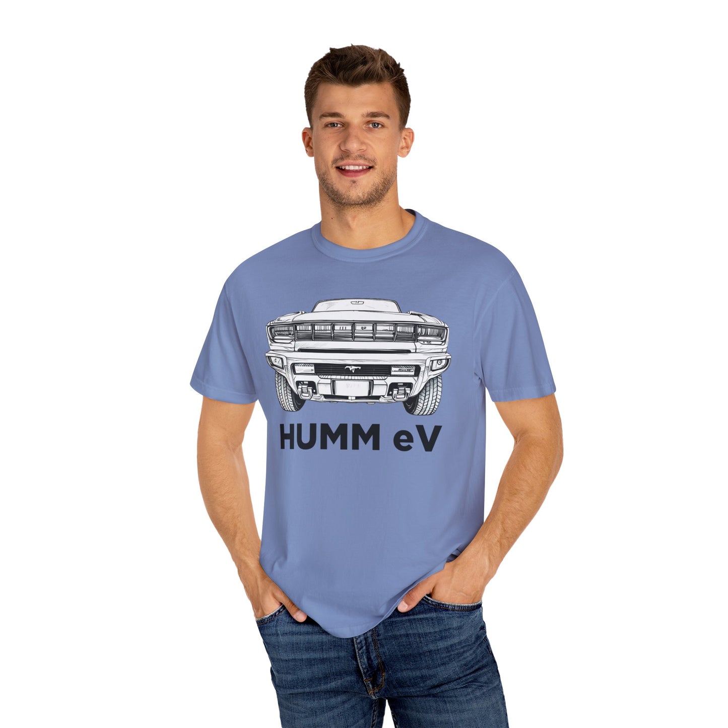 Humm EV Graphic Tee | Unisex Garment-Dyed T-shirt | Casual Wear, Gift for Car Enthusiasts, Unique Style, Cool Soft Cotton Shirt